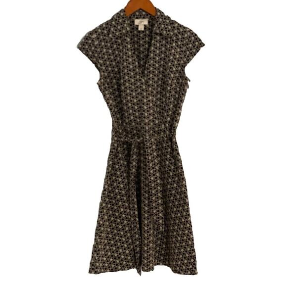 LOFT Dresses & Skirts - LOFT Black & Ivory Embroidered Floral Cap Sleeve, Collar Faux Wrap Dress 8